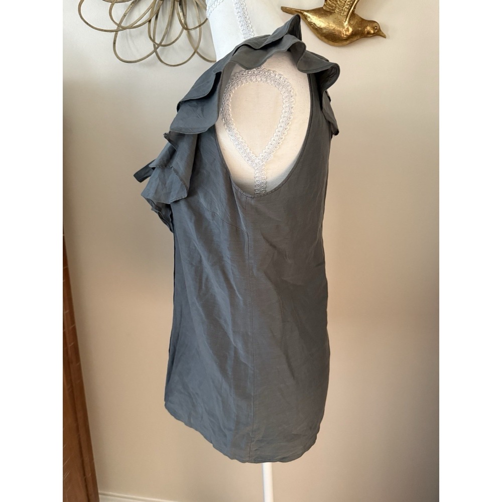 Banana Republic Cotton Silk Ruffle Blouse Gray Sleeveless Tie Neck XS Top - Picture 3 of 8